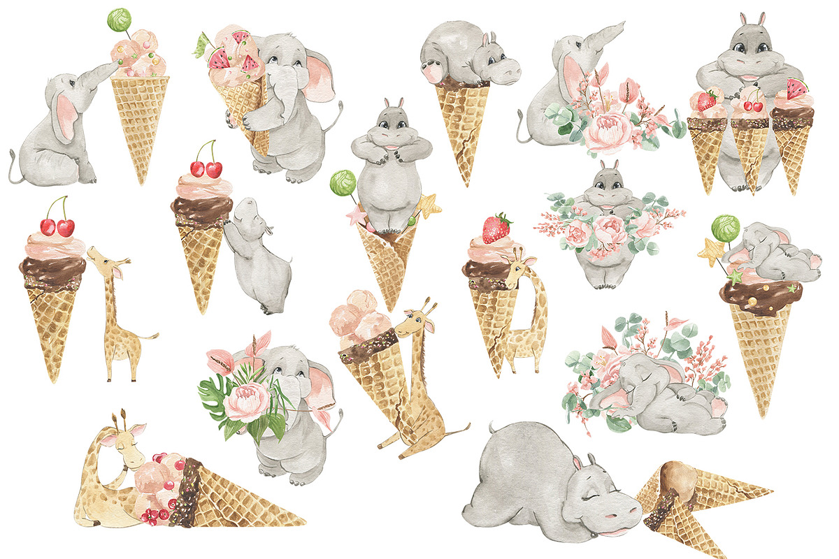 Everyone loves ice cream!, an Animal Illustration by Love Watercolor Store (Photo 9 of 11)