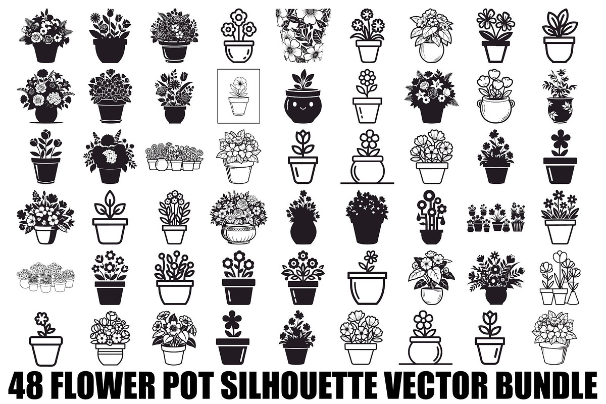 Flower Pot Silhouette Vector Bundle, an Illustration by jahid234 (Photo 1 of 49)