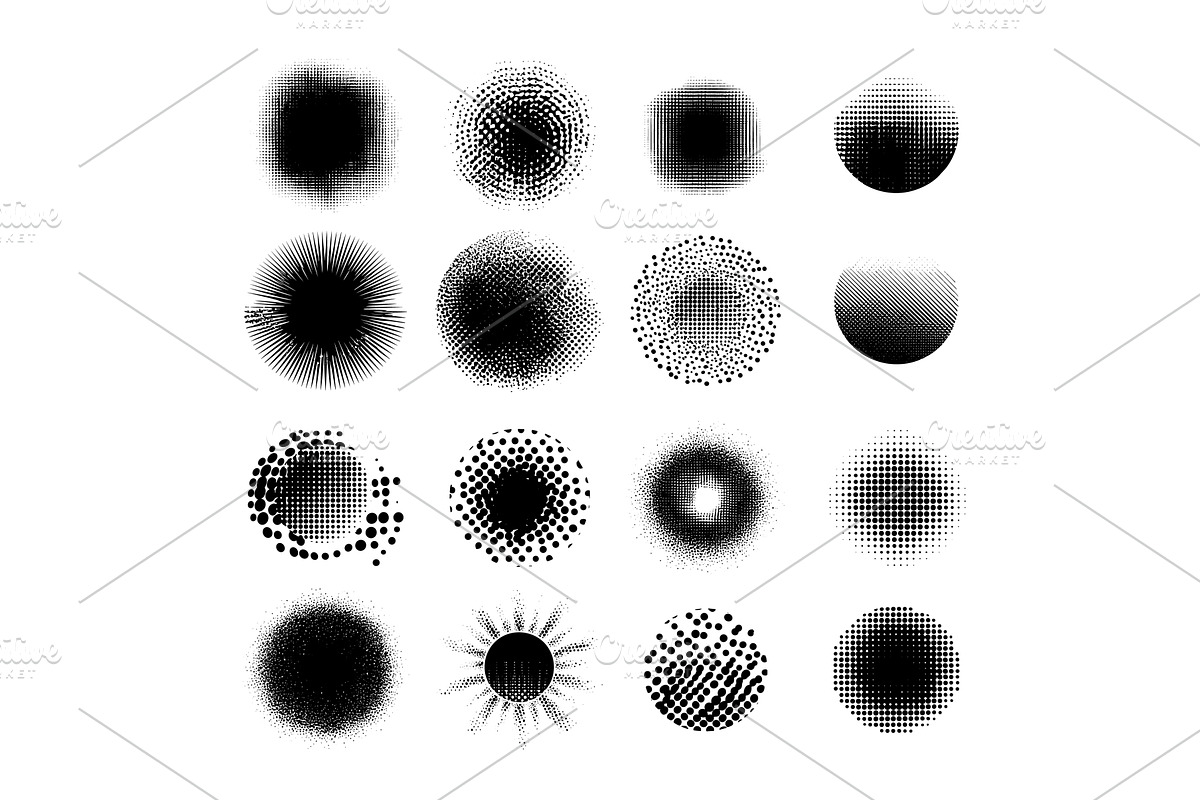Halftone black circle vector set, an Illustration by Onyx