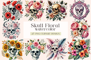 Skull Floral Sublimation Clipart Bun, an Illustration by DreamArtGraphic