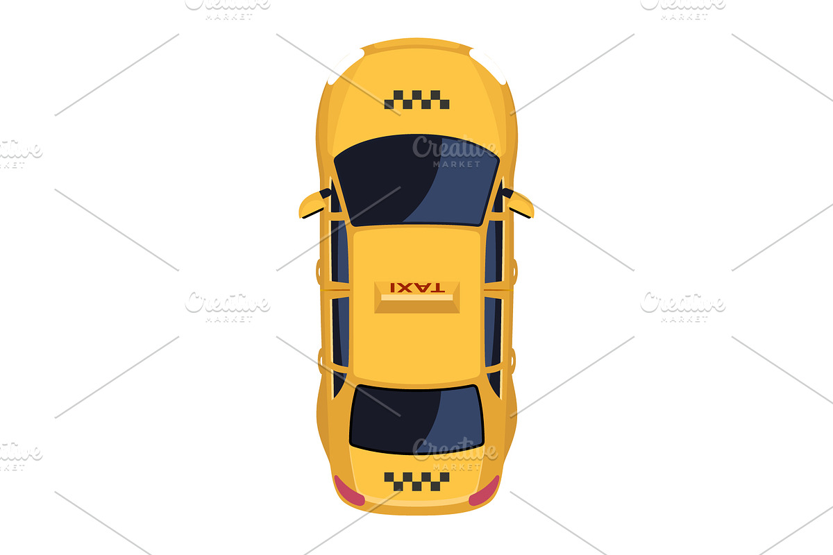 Top view yellow taxi cab vector, a Transportation Illustration by Yayasya