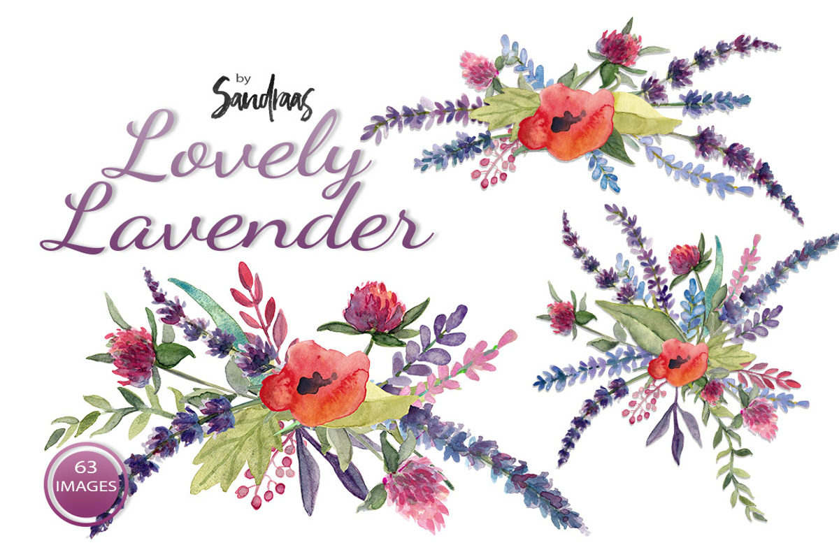 Watercolor lavender clip art, an Illustration by SandraGraphicDesign (Photo 2 of 5)