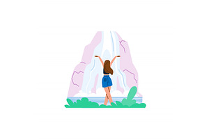 Tourist enjoying majestic waterfall, an Illustration by pikepicture