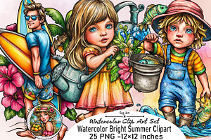 Watercolor Bright Summer Clipart Bun, an Illustration by SVGArt