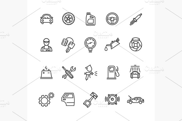 Car Service Outline Icons Set.