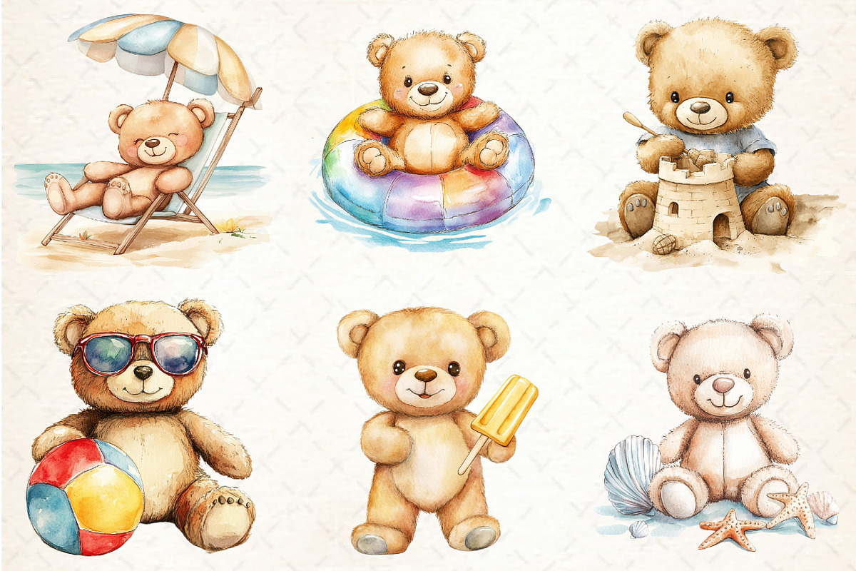 Summer Teddy Bear Clipart, an Illustration by Libby Wishes (Photo 3 of 7)