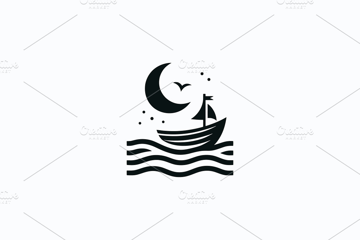 Night Sailing Boat Icon, a Branding & Logo Template by Vectorium Studio