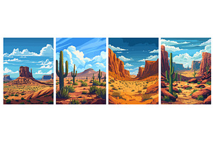 Desert landscape posters set. Cactus, an Illustration by Valerie Bodnar