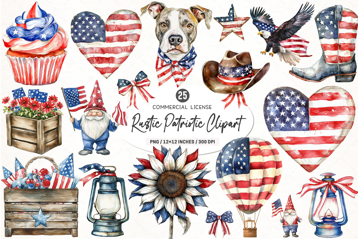 4th of July Rustic Patriotic Clipart, an Illustration by SinaCreation (Photo 1 of 5)