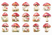 Watercolor Amanita Mushrooms Clipart, an Illustration by Libby Wishes (Thumbnail 2 of 6)