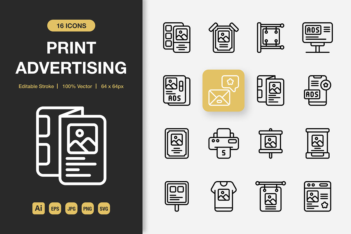 Print Advertising Outline Icons, an Outline Icon by Spacepixel Creative