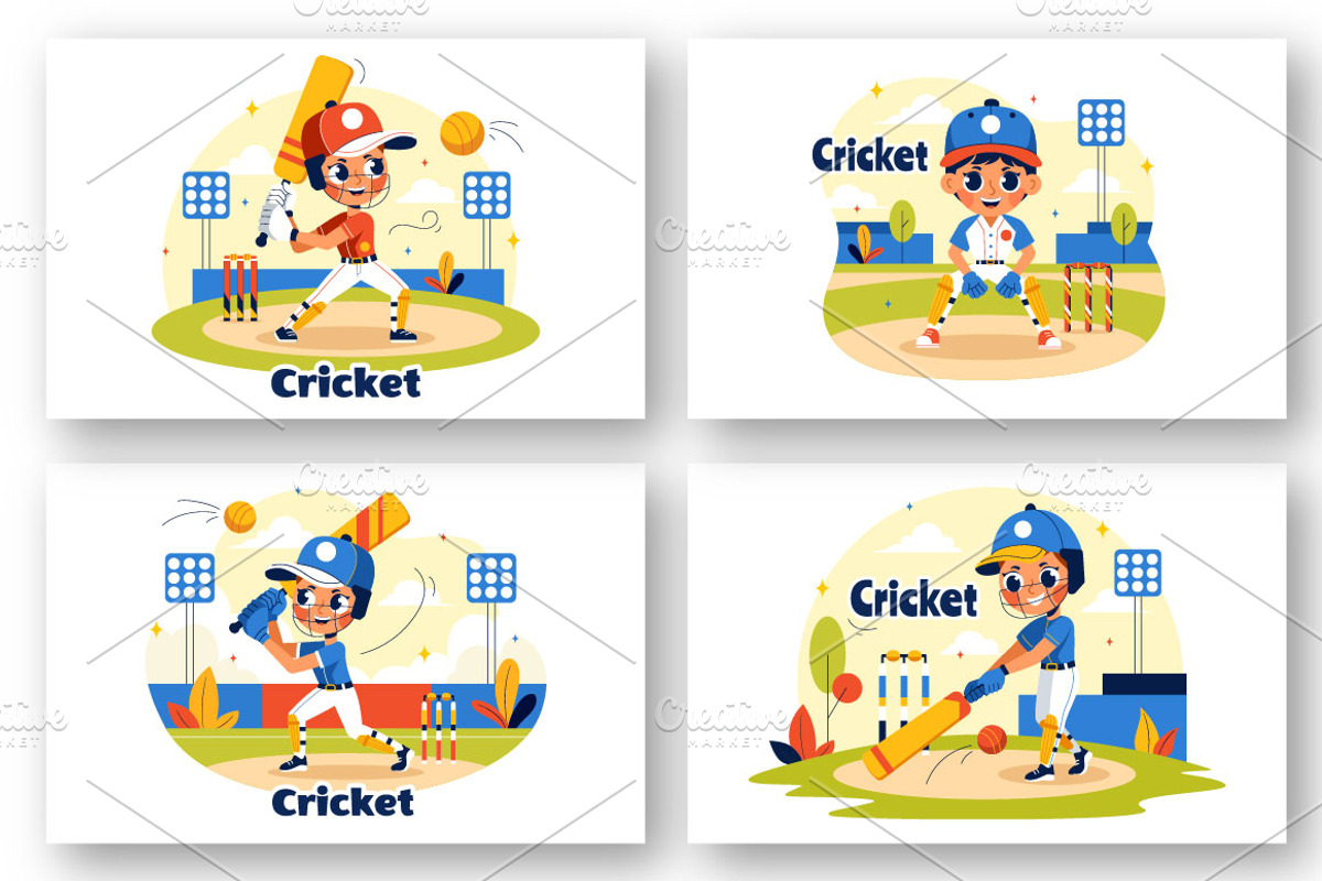 9 Cricket Player Illustration, a Sport Illustration by denayunebgt (Photo 2 of 3)
