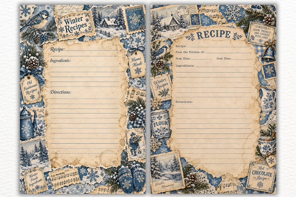 Winter Ephemera Recipe Pages PNGs, a Seasonal Illustration by Markicha Art (Photo 4 of 5)