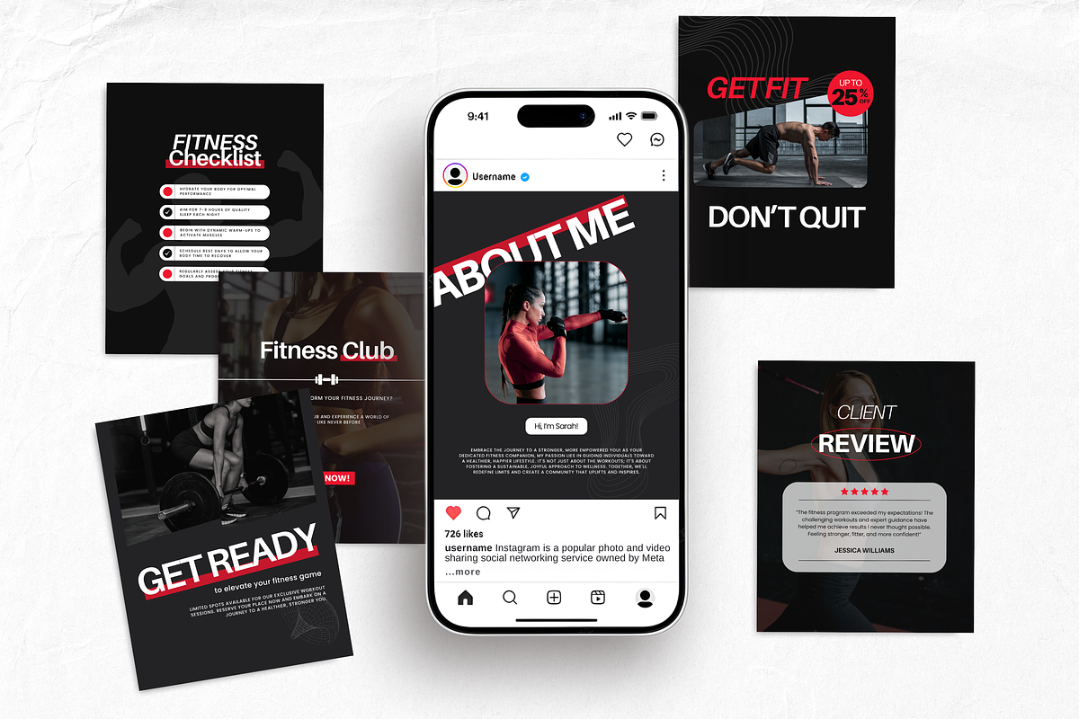 Fitness Instagram Templates Bundle, a Social Media Template by DigiPax (Photo 4 of 12)