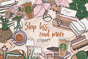 Sleep Less Read More Clipart, an Illustration by GlamArtZhanna (Thumbnail 1 of 3)