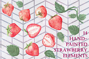 14 Handpainted Strawberry Elements, a Decorative Illustration by Tubigan Art (Thumbnail 1 of 3)