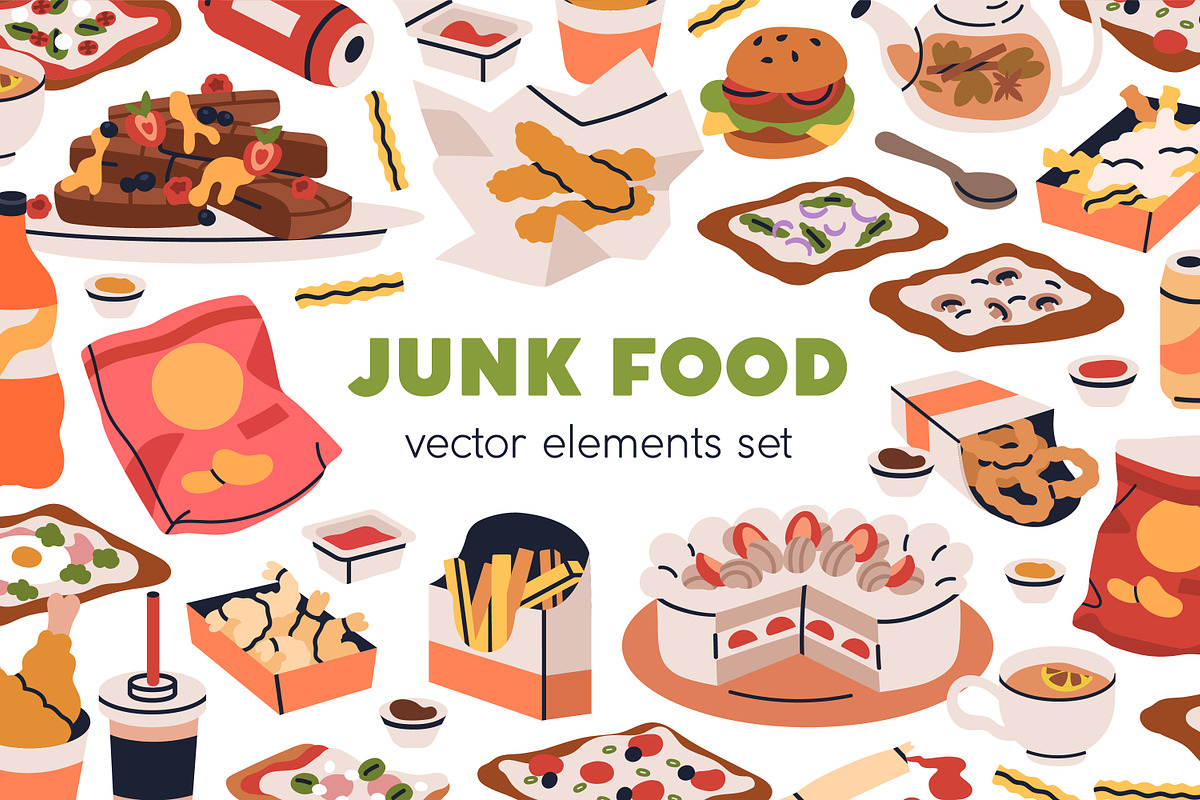 Fast food, junk snacks, drinks set, a Food Illustration by Good Studio (Photo 1 of 3)
