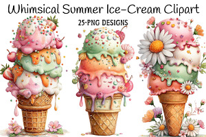 Whimsical Summer Ice-Cream Clipart, an Illustration by Daily.Designs