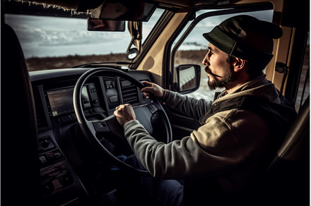 Male truck driver working. Generate, a Transportation Photo by Ylivdesign