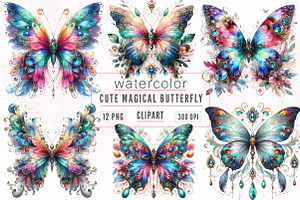 Watercolor Magical Butterfly Clipart