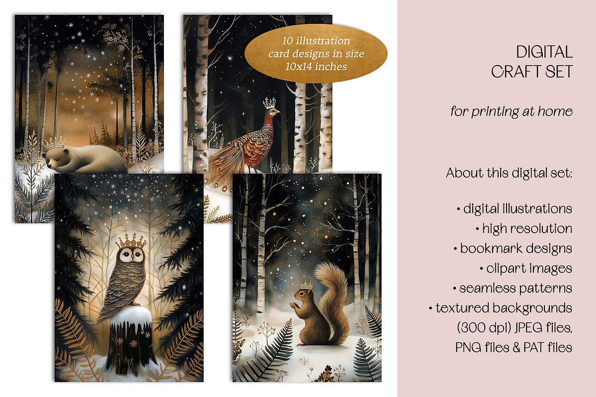 Golden Winter Forest Craft Set, a Decorative Illustration by The Dutch Lady Designs (Photo 9 of 10)