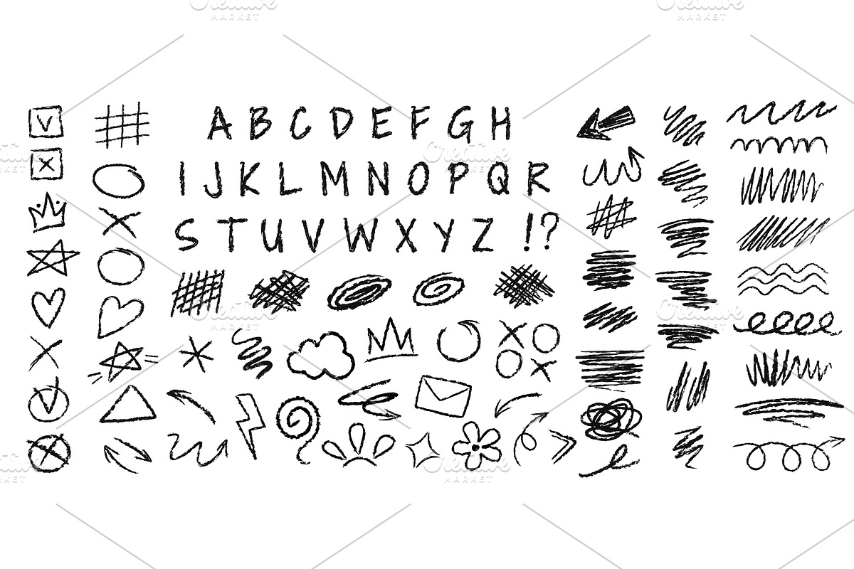 Charcoal doodles. Crayon font, an Object Illustration by winwin.art