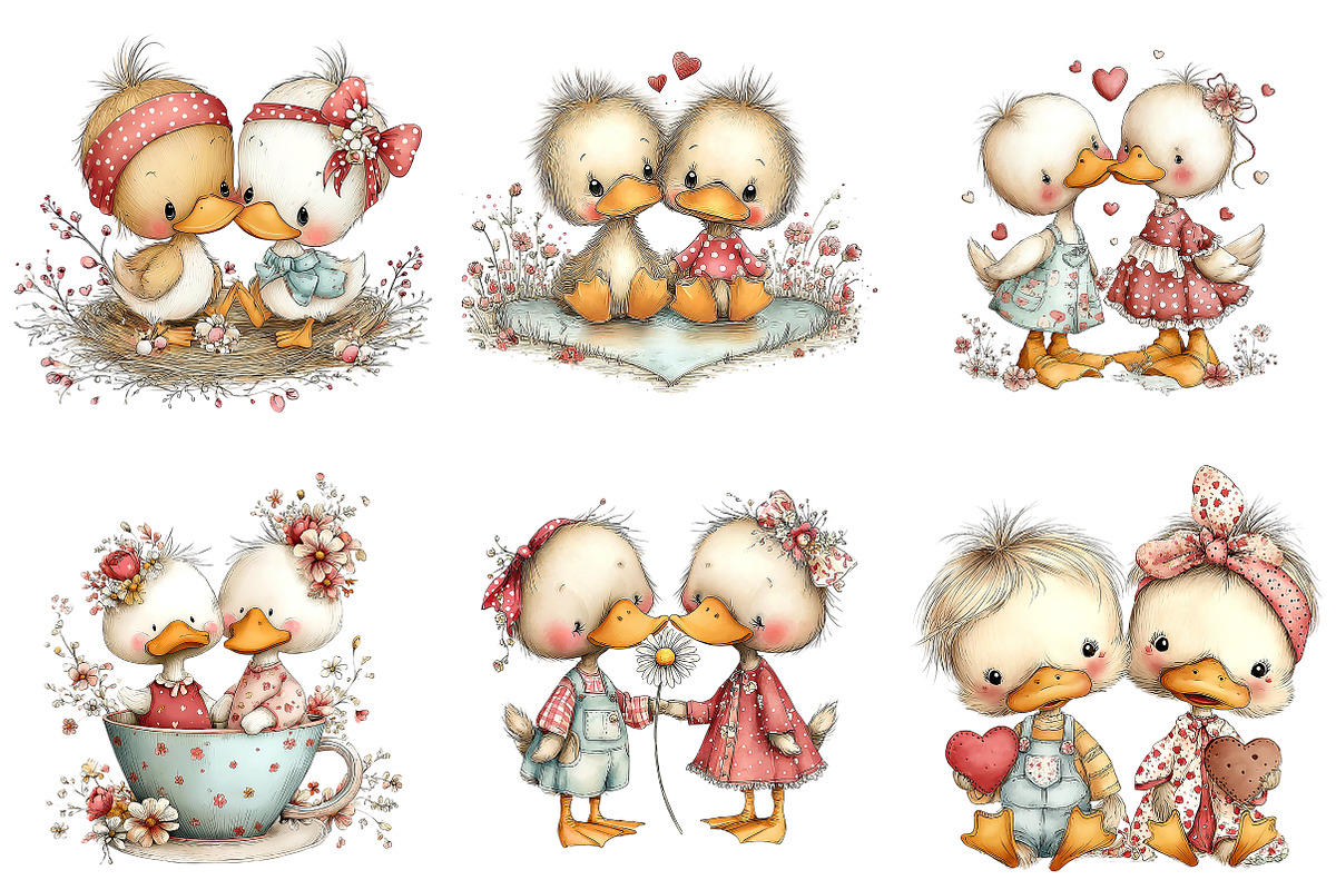 Whimsical Duck Couple Clipart, an Illustration by Craft Nest (Photo 7 of 9)