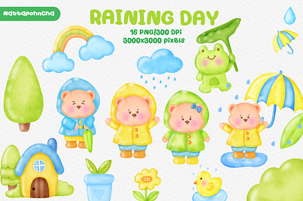 Rain Season and Cute Bear Clipart.