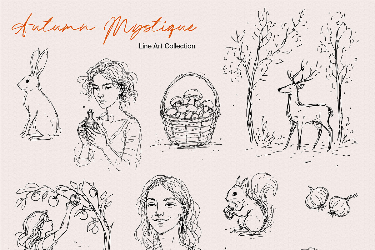 Autumn Mystique: Line Art Collection, a Decorative Illustration by divanovskaya_nv (Photo 5 of 12)