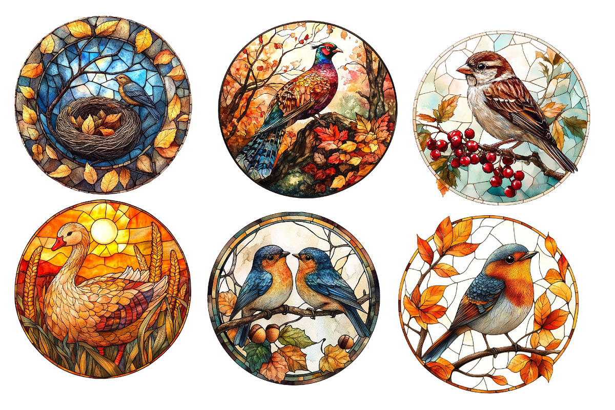 Fall Autumn Bird Stained Glass, an Illustration by Designworld (Photo 2 of 6)
