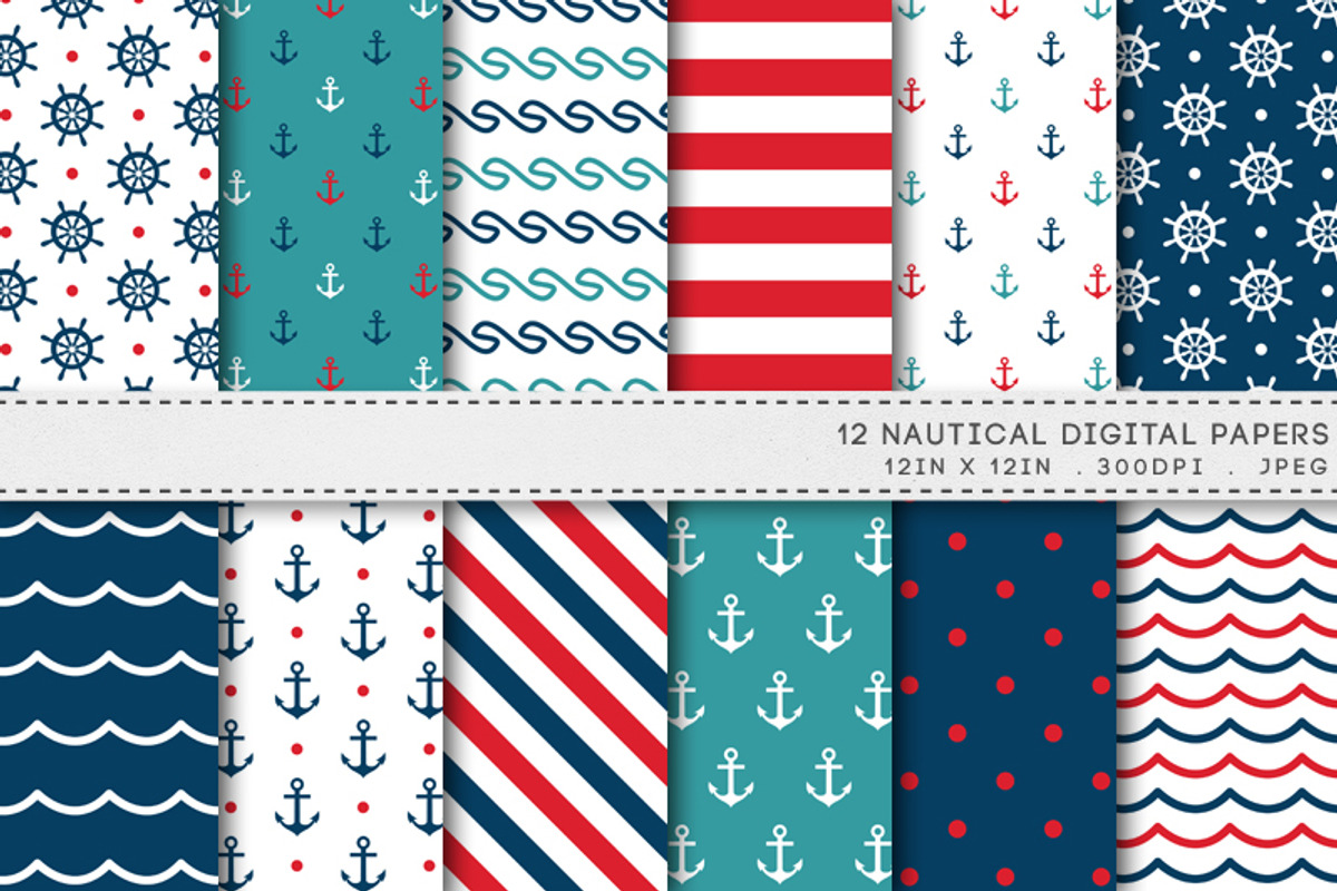 Nautical Navy Digital Paper, a Pattern Graphic by AzmariDigitals (Photo 1 of 3)