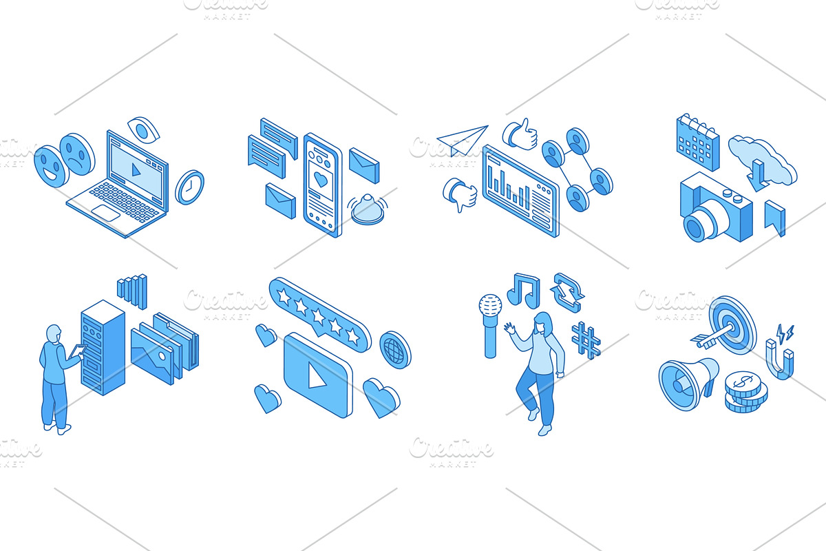 Social media isometric concepts, a Technology Illustration by Valerie Bodnar