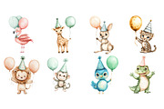 Watercolor Safari Birthday Clipart, a Seasonal Illustration by CitraGraphics (Thumbnail 3 of 3)