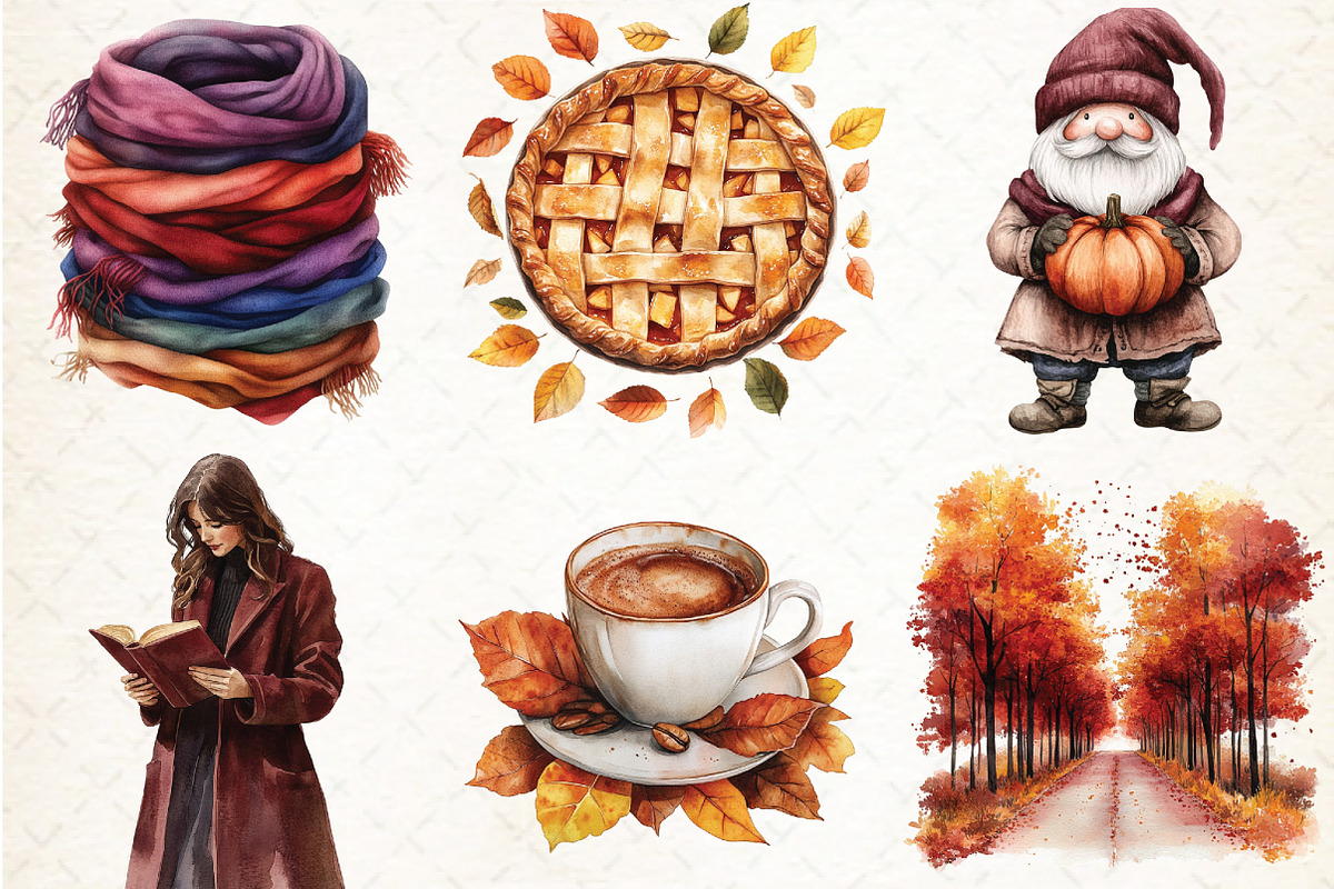 Watercolor Burgundy Autumn Clipart, an Illustration by Libby Wishes (Photo 2 of 9)