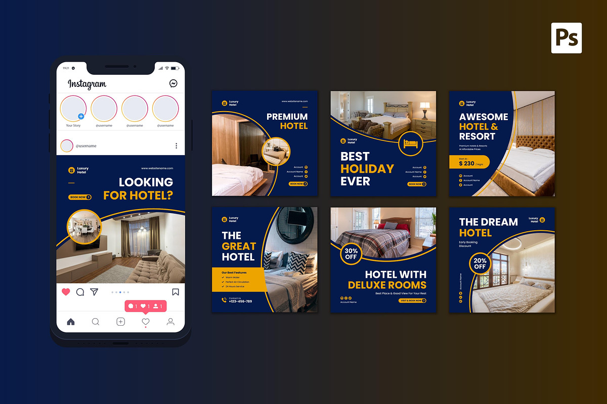 Luxury Hotel instagram Post, a Social Media Template by CavenArt (Photo 3 of 5)