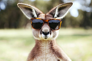 Portrait of beautiful kangaroo with sunglasses on blurred nature, an Animal Photo by AlyaAnd