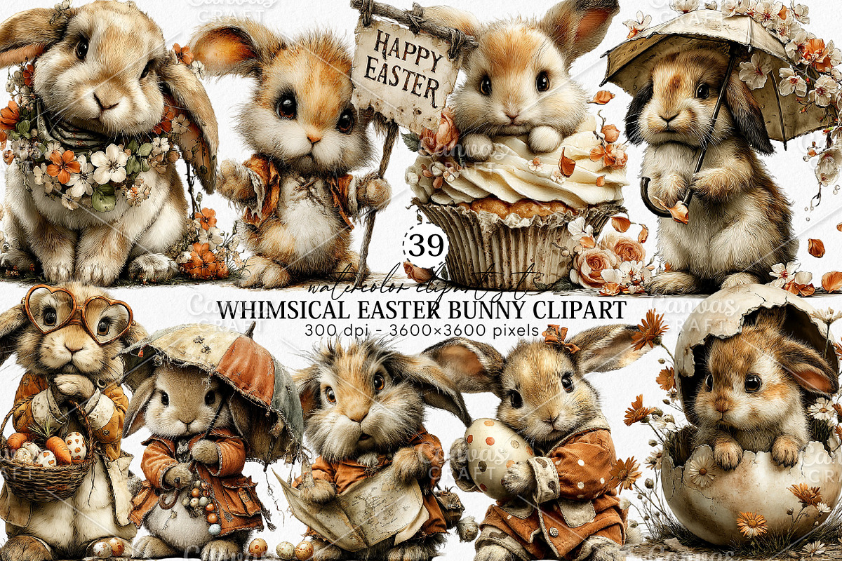 Whimsical Easter Bunny Clipart PNG, an Illustration by Canvas Craft (Photo 1 of 7)