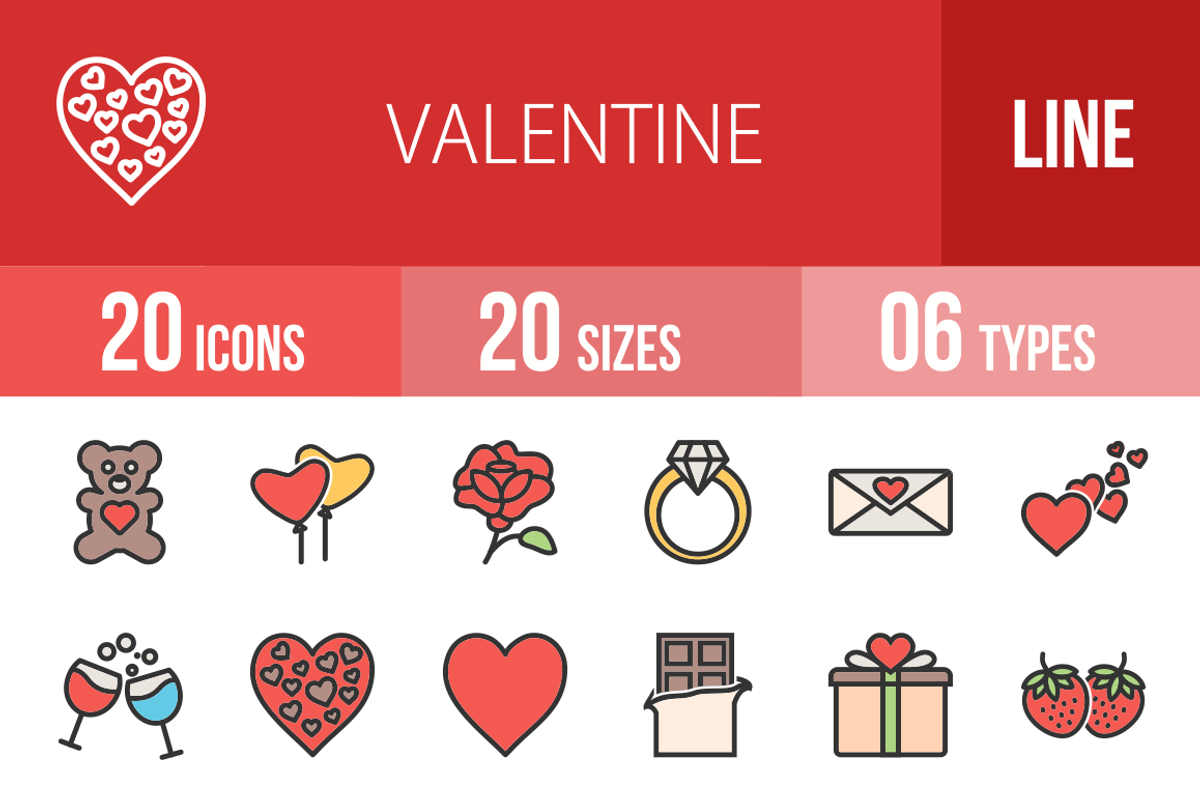 20 Valentine Line Filled Icons