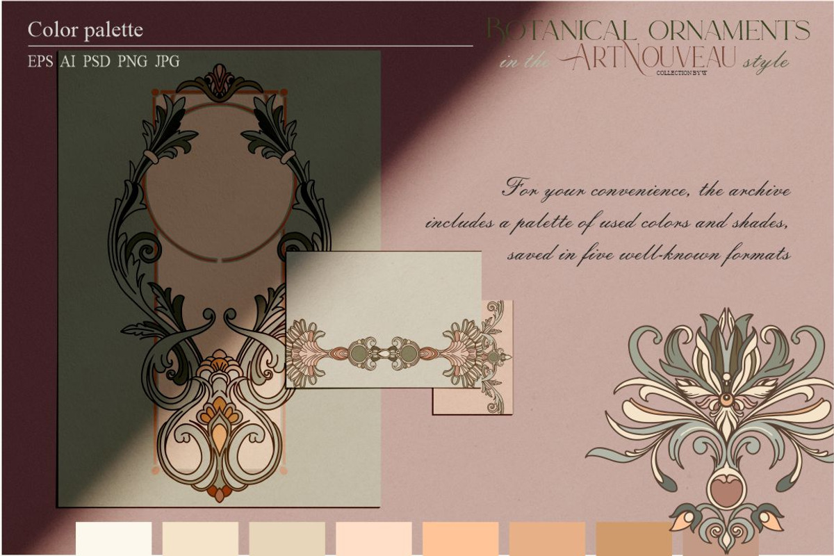 Botanical ornaments Art Nouveau, a Pattern Graphic by Collection by VY (Photo 2 of 9)