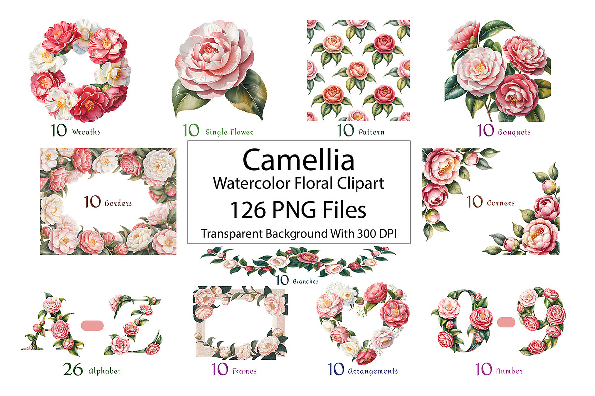 Camellia Watercolor Floral Clipart, a Decorative Illustration by ForhadGFX (Photo 2 of 14)