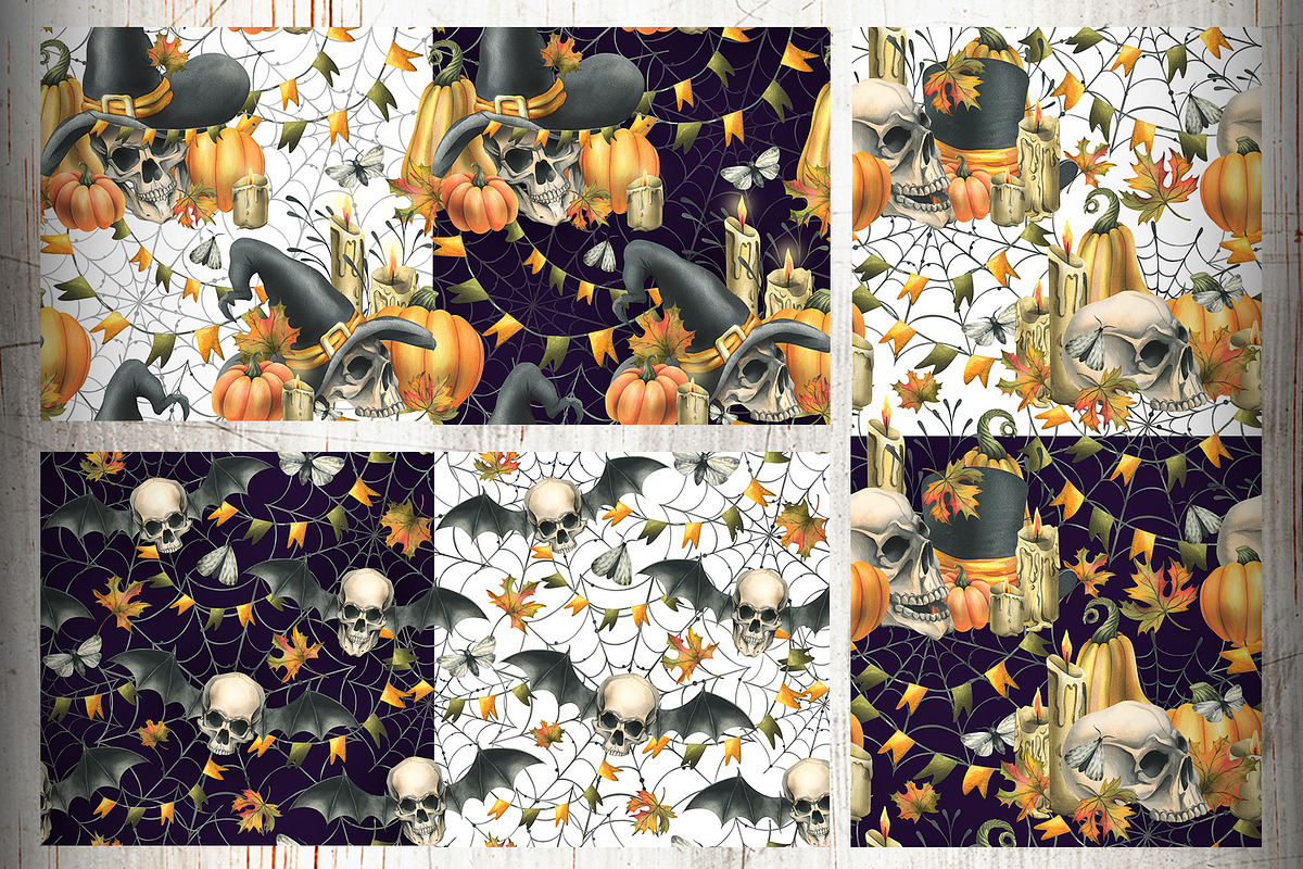 Halloween Skulls Seamless Patterns, an Illustration by NATASHA CHU (Photo 7 of 8)