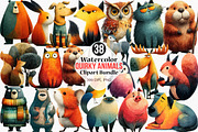 Watercolor Quirky Animals Clipart, an Illustration by Canvas Craft (Thumbnail 1 of 8)