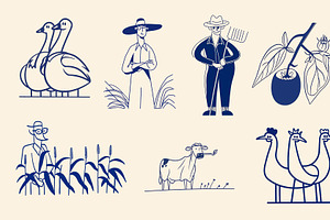 Farm themed set of flat line art