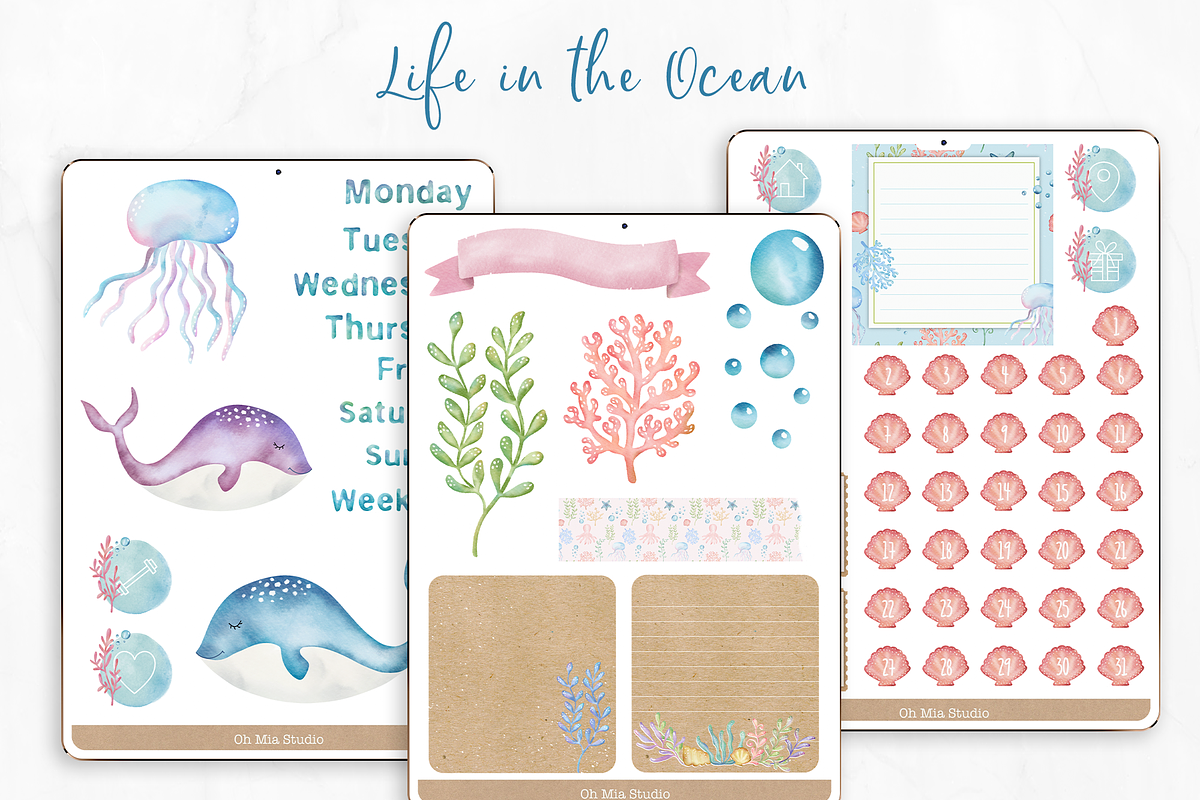 Digital Stickers Watercolor Ocean, an Illustration by Oh Mia Studio (Photo 4 of 5)
