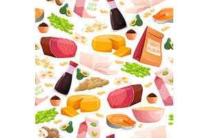 Protein products seamless pattern, a Food Illustration by Vectorbuum