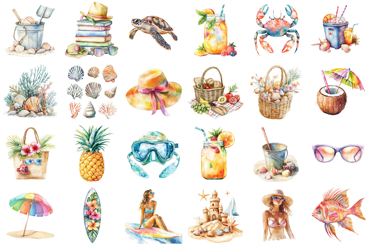 Watercolor Sun Kissed Summer Beach, a Decorative Illustration by designcity5 (Photo 1 of 3)
