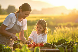 Mother and Child Preparing Fresh Vegetables, a Food & Drink Photo by Davizro's Market