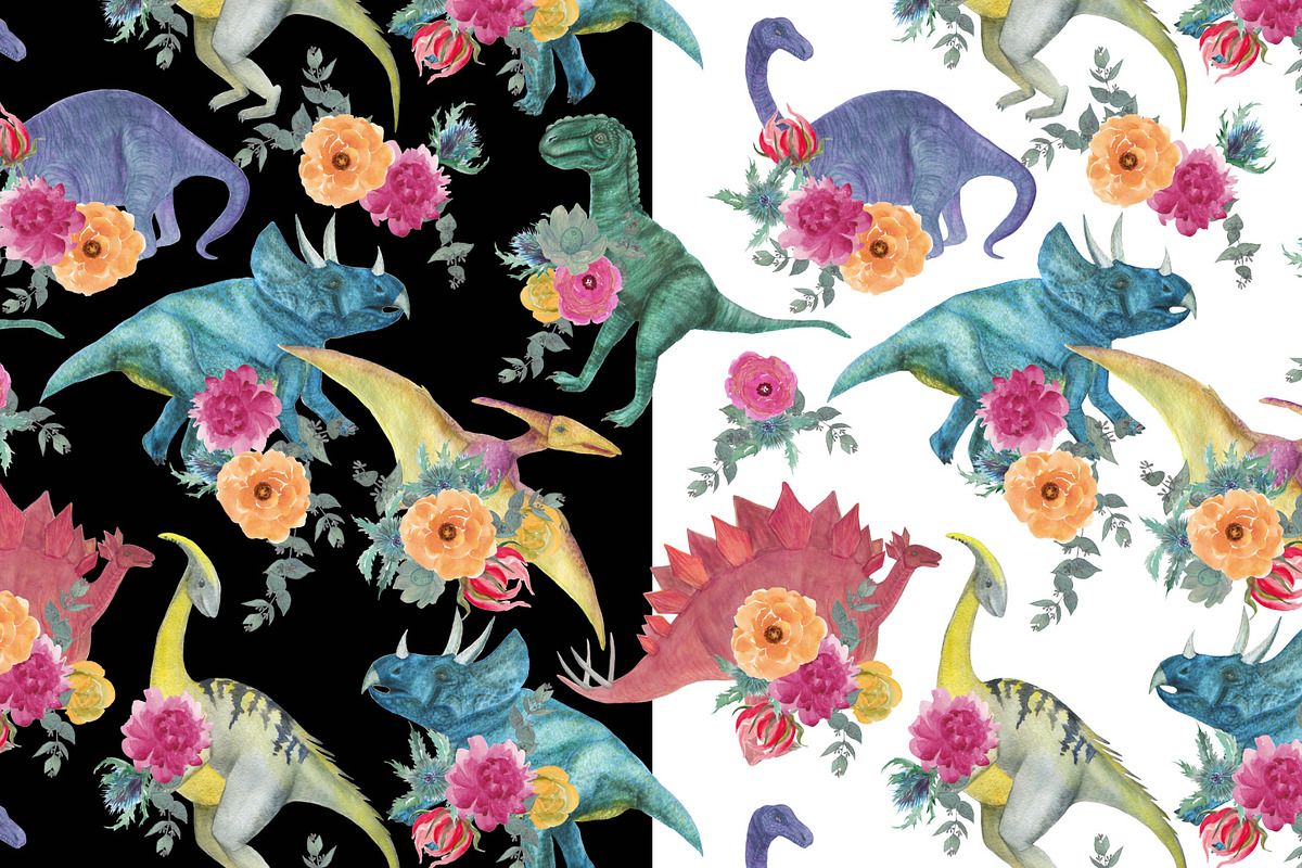 Dinosaurs and flowers, a Pattern Graphic by ramika (Photo 6 of 6)