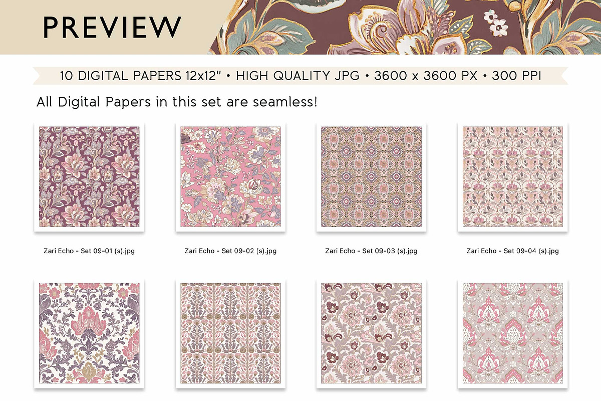 Batik Style Floral Digital Papers, a Pattern Graphic by Maishop (Photo 4 of 4)