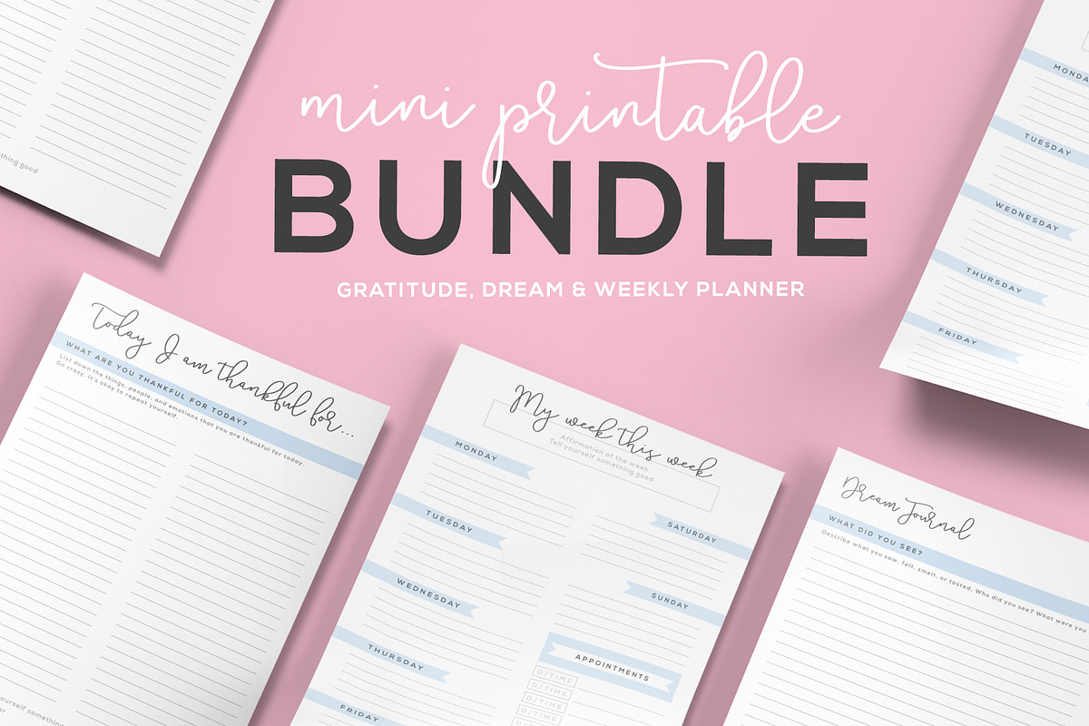 Mini Weekly Printable Bundle, a Stationery Template by Qamber Designs & Media (Photo 1 of 4)